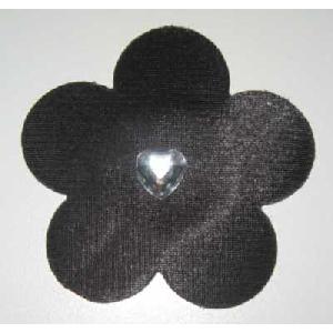 Black 5 Petals Nipple Cover with Rhinestone Heart Image