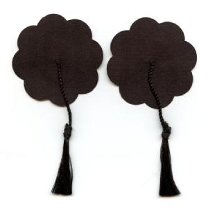 Black 8 Petals Nipple Cover with Black Tassels Image