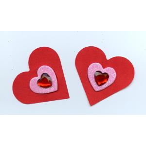 3D Red Heart Rhinestone Heart on Pink Glitter Image
