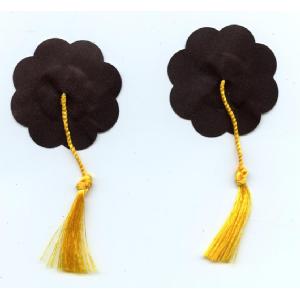 Black 8 Petals Nipple Cover with Gold Tassels Image