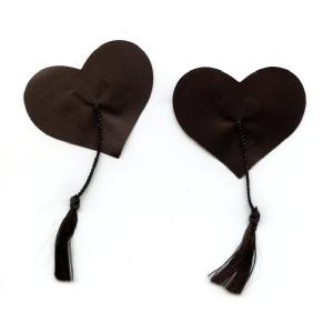 Black Heart Nipple Covers with Black Tassels Image